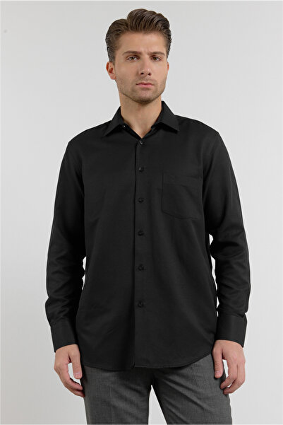 İmza Cămașă neagră cu guler rigid și mânecă lungă cu buzunare Comfort Fit, pa...
