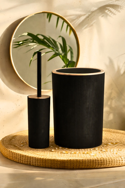 İndecor Houseware طقم حمام ليزا مكون من قطعتين - فرشاة مرحاض بتصميم عصري - أسود