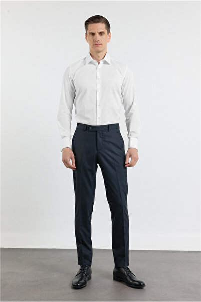 İmza Navy Blue Gabardine Side Pockets Open Leg Basic Slim Fit Stretchy Classi...