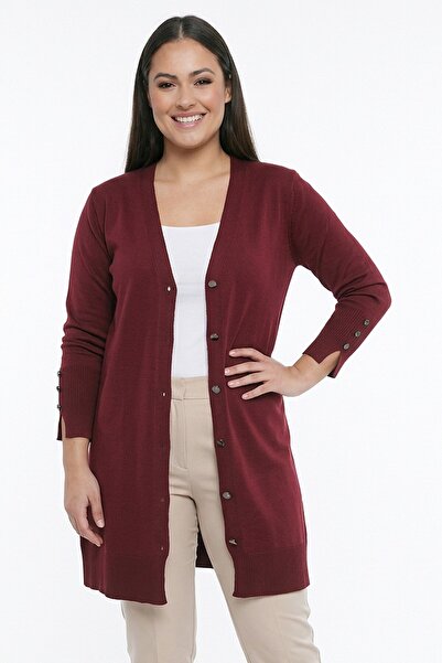 By Saygı Women's Plus Size Knitwear Cardigan with Button Detail on Sleeves