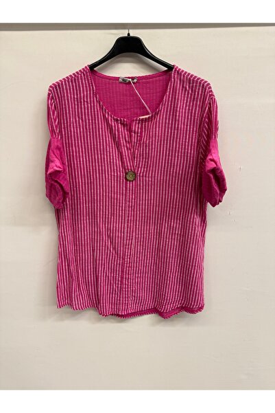 della moor Women's Fuchsia Italian Line D Patterned Half Sleeve Open Collar O...