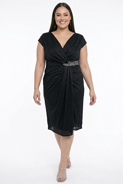 By Saygı Women's Double-Breasted Collar Half Moon Sleeves Lined Waist Stones ...