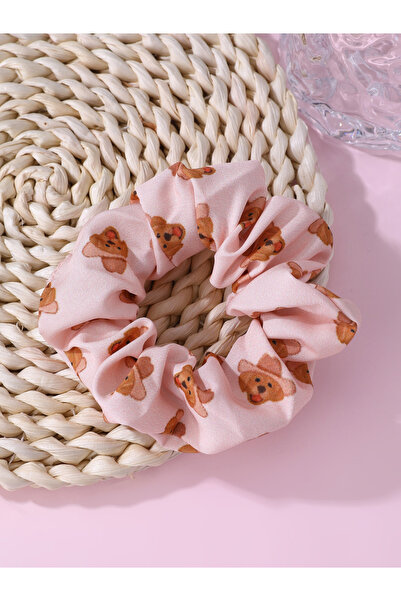 Take Two By Styli Pink Dog Head Print Hair Scrunchie