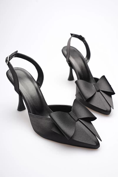 Belinora Women's Black Bow Satin Slingback Heeled Shoes Tr40Ms01A
