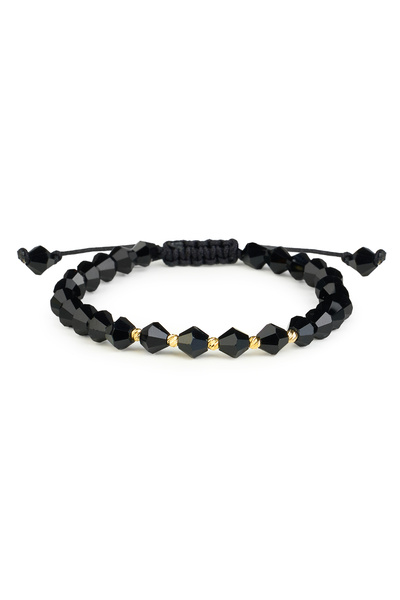 One Gold Bracelet with 5 beads 14K Gold "585" and Black Crystals, adjustable