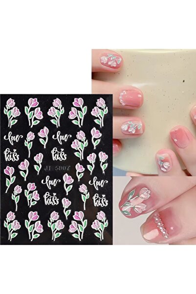 delis 3D стикери за нокти Marquise, STICKER77, Розов/Зелен