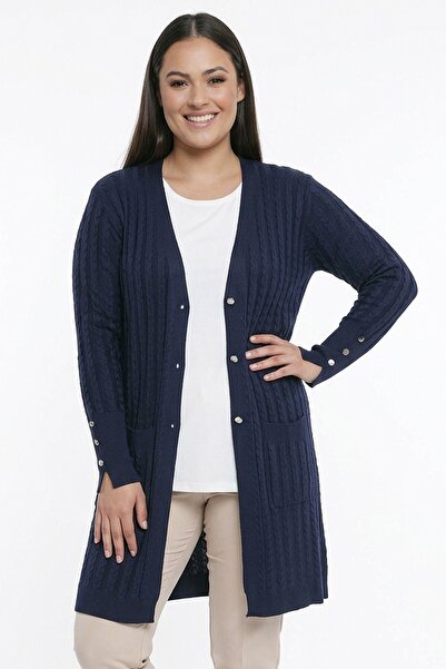 By Saygı Women's Hair Braided Mercerized Stretch Fabric Plus Size Cardigan
