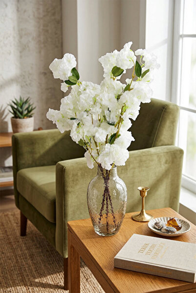 Yapay Çiçek Deposu Yapay Lüx Kabarık Bahar Dalı 100 cm Beyaz