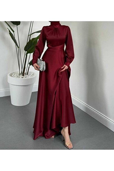 AKBAŞ yakası büzgülü saten abiye