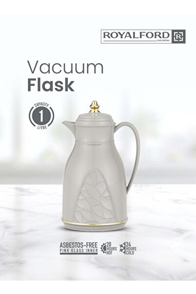 ROYALFORD 1.0L Vacuum Flask – Asbestos-Free Pink Glass Inner, Durable PP Oute...