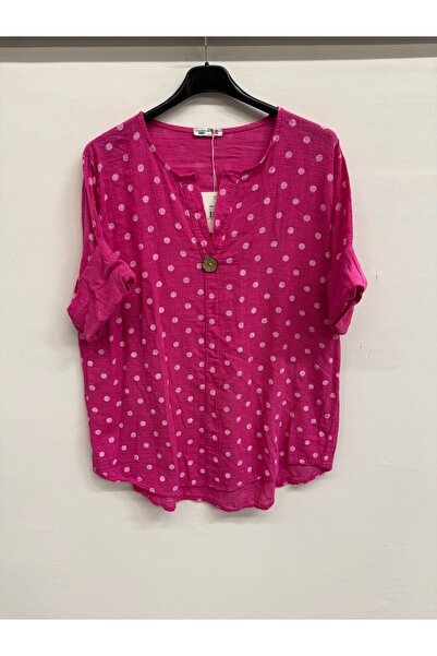 della moor Women's Fuchsia Italian P Polka Dot Pattern Half Sleeve Open Colla...