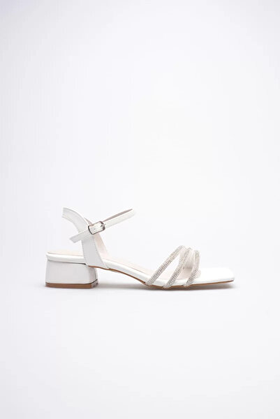 Belinora Γυναικεία λεπτομερής λευκή πέτρα με λεπτομέρειες Χοντρό τακούνι τεμα...