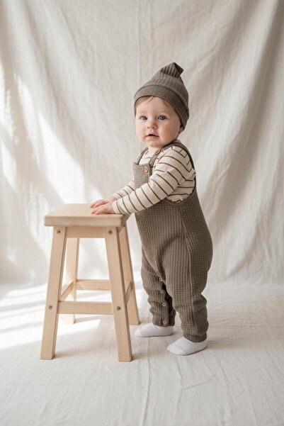 MiaBaby Stretch Fabric Gofre Salopet Sweat Beanie 3-Piece Set