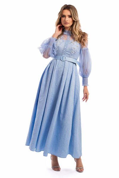 Miyu Elegant blue dress with appliqués