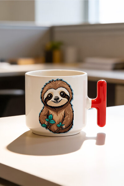 BB TRADE كوب سيراميك مطبوع بتصميم راكون بمقبض على شكل حرف T باللون الأحمر سعة...