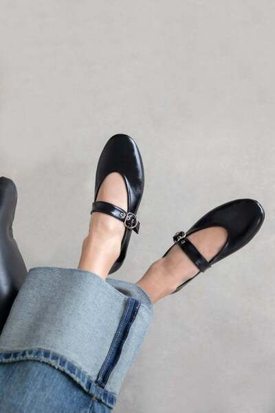 STRASWANS Bella Femei curea Detaliu piele balerini Negru
