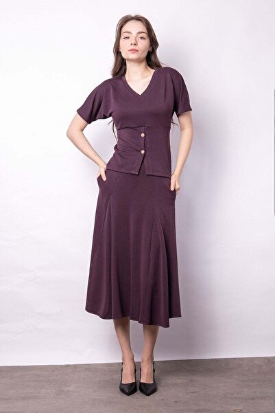 Jument Fusta de damă din țesătură moale, elastică, cu talie înaltă, cu buzuna...