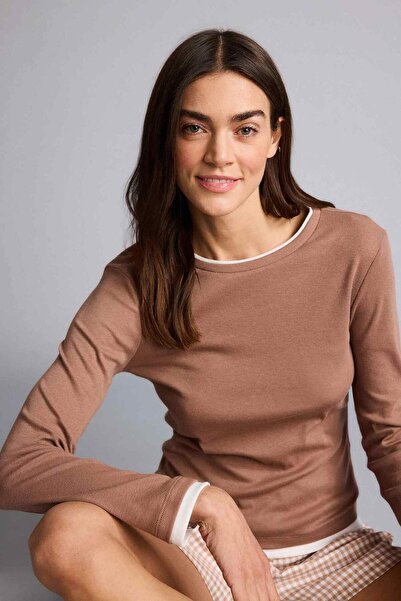 DeFacto Regular Fit Crew Neck Long Sleeve Rib Knit Top G0363Ax26Sp