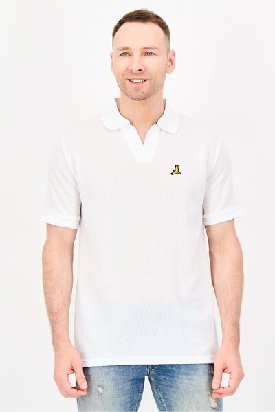 Brave Soul Men Regular Fit Embroidered Logo Short Sleeve Polo Shirt, White