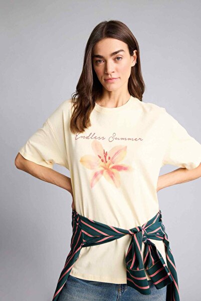 DeFacto Tricou cu mânecă scurtă cu imprimeu floral, supradimensionat, pentru ...