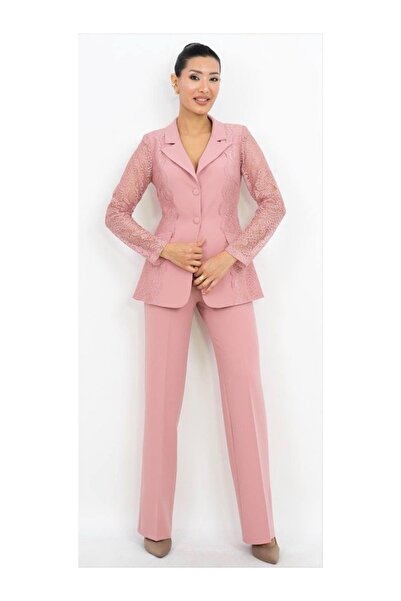 Dorne Moda Dantel Detaylı Blazer Takım