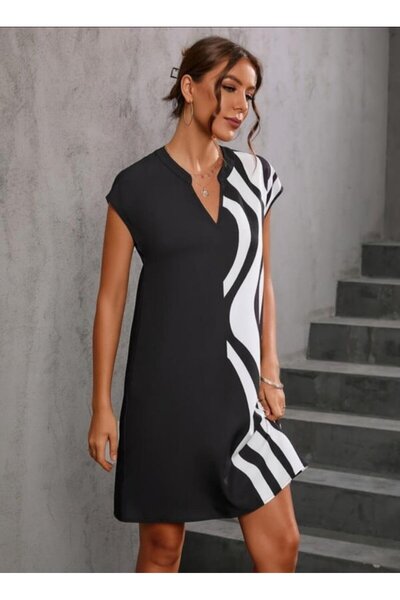 civetta Women's woven viscose fabric v-neck zebra patterned dress