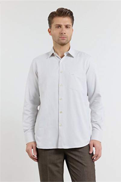 İmza Dark Beige Self Patterned Hard Collar Long Sleeve Pocketed Comfort Fit C...