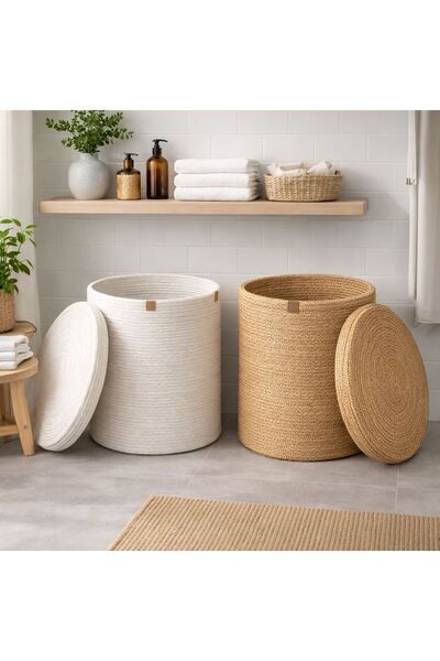 ogbemyworld Καλάθι για βρώμικα ρούχα Λευκό Καλάθι ρούχων με καπάκι Στρογγυλό ...