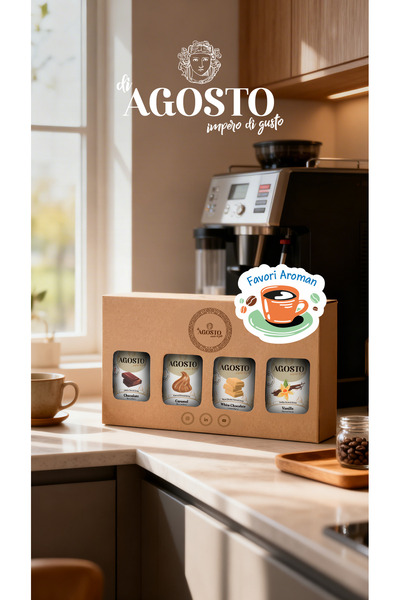 AGOSTO Çikolata-Karamel-Beyaz Çikolata-Vanilya 120 ml Kahve Şurubu Seti