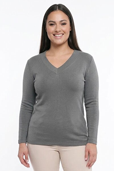 By Saygı Women's V-Neck Strawberry Basic Slit Stretch Fabric Blouse