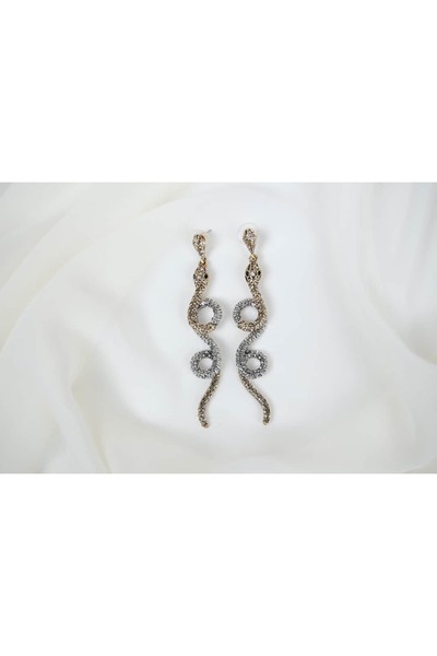 ATELİER TUĞBA Bkp123 Vintage Hanging Earrings with Snake Figure (Length 85 mm)