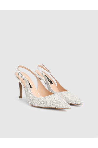İLVİ Rilva Skin Stone Leather White Women's Heels Sandals