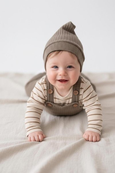 MiaBaby Stretch Fabric Gofre Salopet Sweat Beanie 3-Piece Set