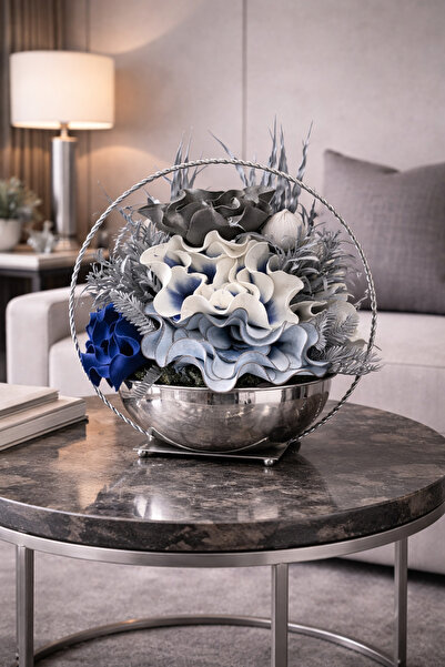 MİS KİTCHEN ترتيب زهور صناعية حديثة للزينة أزرق بلون الكوبالت قطعة لتزيين غرف...