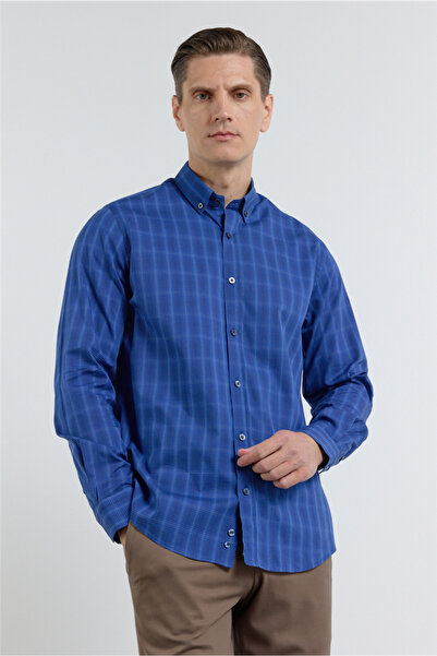 İmza K.Laci-A.Laci Buttoned Collar Checked Pattern Long Sleeve Premium Slim F...