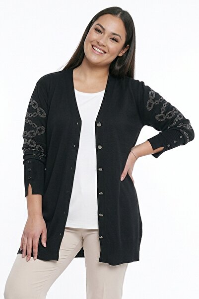 By Saygı Women's Button-Front Cardigan with Stone Print and Button Detail on ...