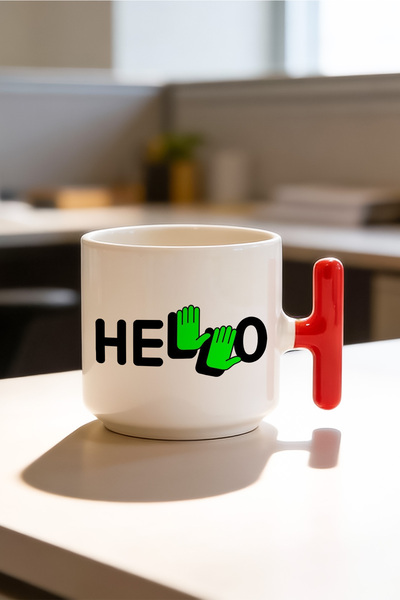 BB TRADE كوب سيراميك مطبوع بتصميم هالو مع مقبض على شكل حرف T باللون الأحمر سع...