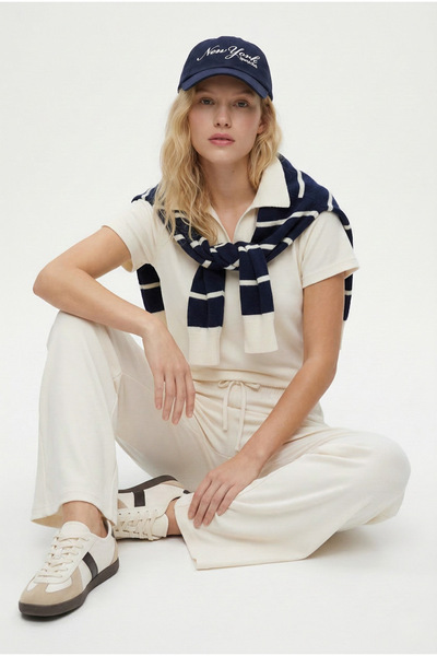 Ritnice Women's Nadia Modal Touch Polo Neck Waist Elastic Pocketed Ecru Botto...