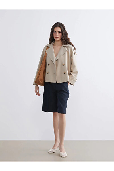 LC Waikiki Beige Double-Breasted Collar Oversized Women's Trench Coat
