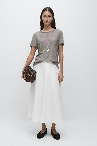 Massimo Dutti Elastik detaylı dökümlü midi etek