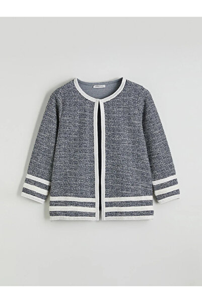 LC Waikiki Navy Blue Crew Neck Patterned Women's Cardigan