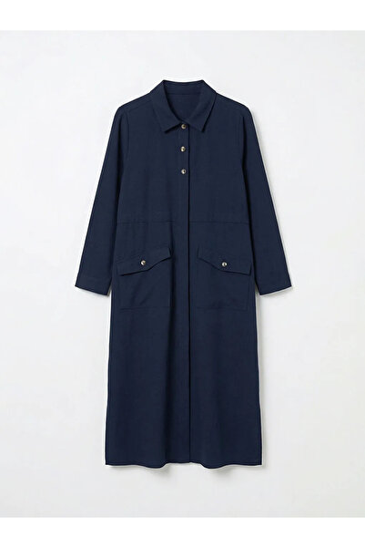 LC Waikiki Navy Blue Large Size Shirt Collar Women's Ferace