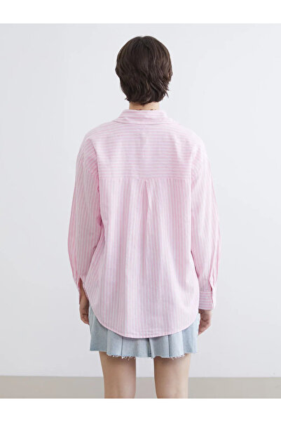 LC Waikiki Pink Striped Linen Blend Women's Shirt