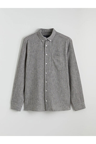 LC Waikiki Cămașă neagră pentru bărbați cu dungi regular fit