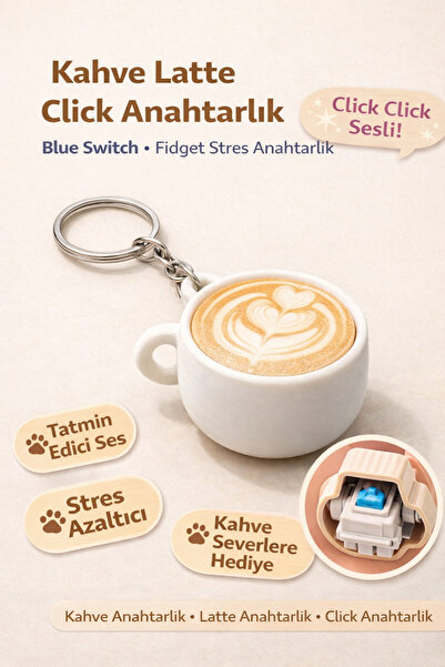 Silmaril Store Coffee Latte Click Keychain – Blue Switch Fidget Stress Keycha...