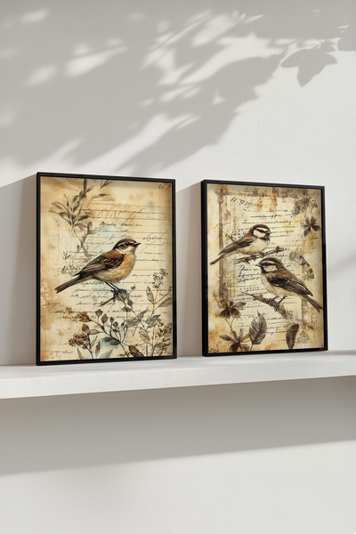 STARYUNA Σετ δύο πίνακων ζωγραφικής με μαύρο ξύλινο πλαίσιο και θέμα το vinta...