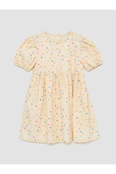 LC Waikiki Ecru guler rotund cu model Rochie pentru fete