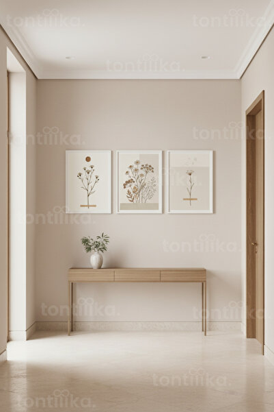 Tontilika Minimalist Botanik Çizimler 3’lü Ahşap Çerçeveli Tablo Seti