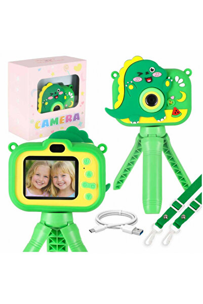 Ikonka Aparat foto digital pentru copii model Dinosaur, cu mini-trepied inclu...