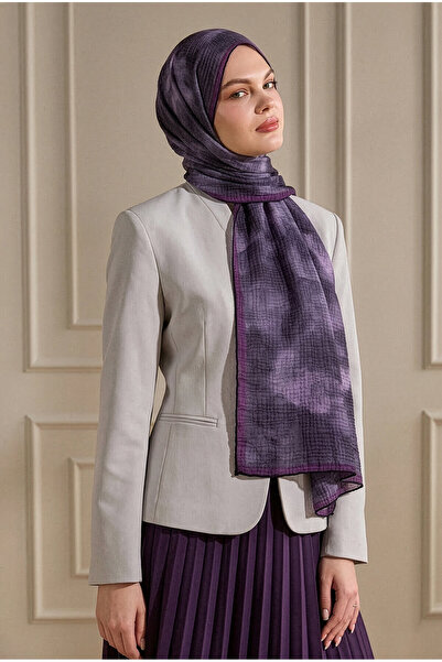 SilkTouch Mor Bulut Desenli Müslin Şal